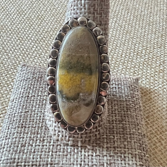 New Bumblebee Jasper Stone Silver Overlay Ring Size 9.75 - Picture 8 of 9